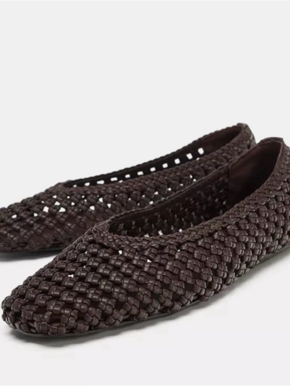 Zara Woven Leather Flats in Dark Brown